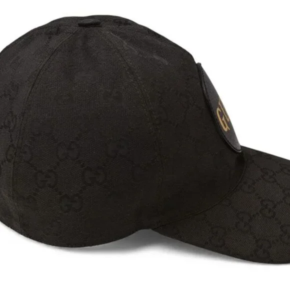 Gucci Baseball Cap Hat Gold Foil Embossed GG Black 4 Hg53 1060 Size